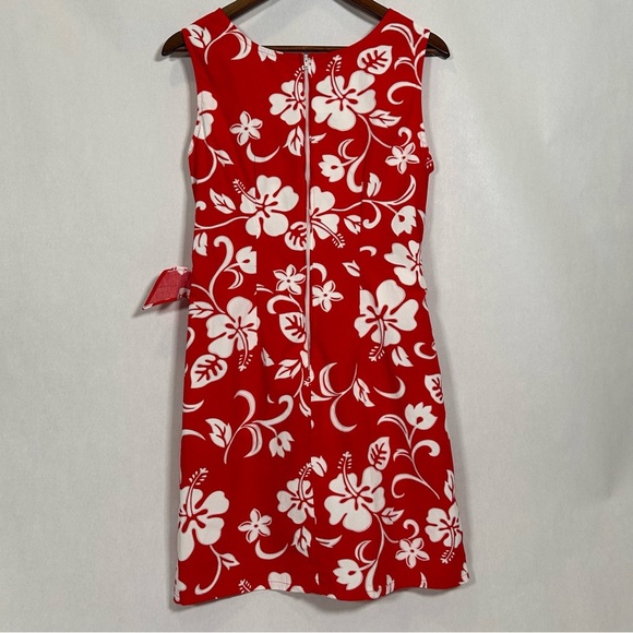 Paunani Hibiscus Sleeveless Mock Wrap Tie Front Midi Hawaiian Sarong Dress - Picture 2 of 10